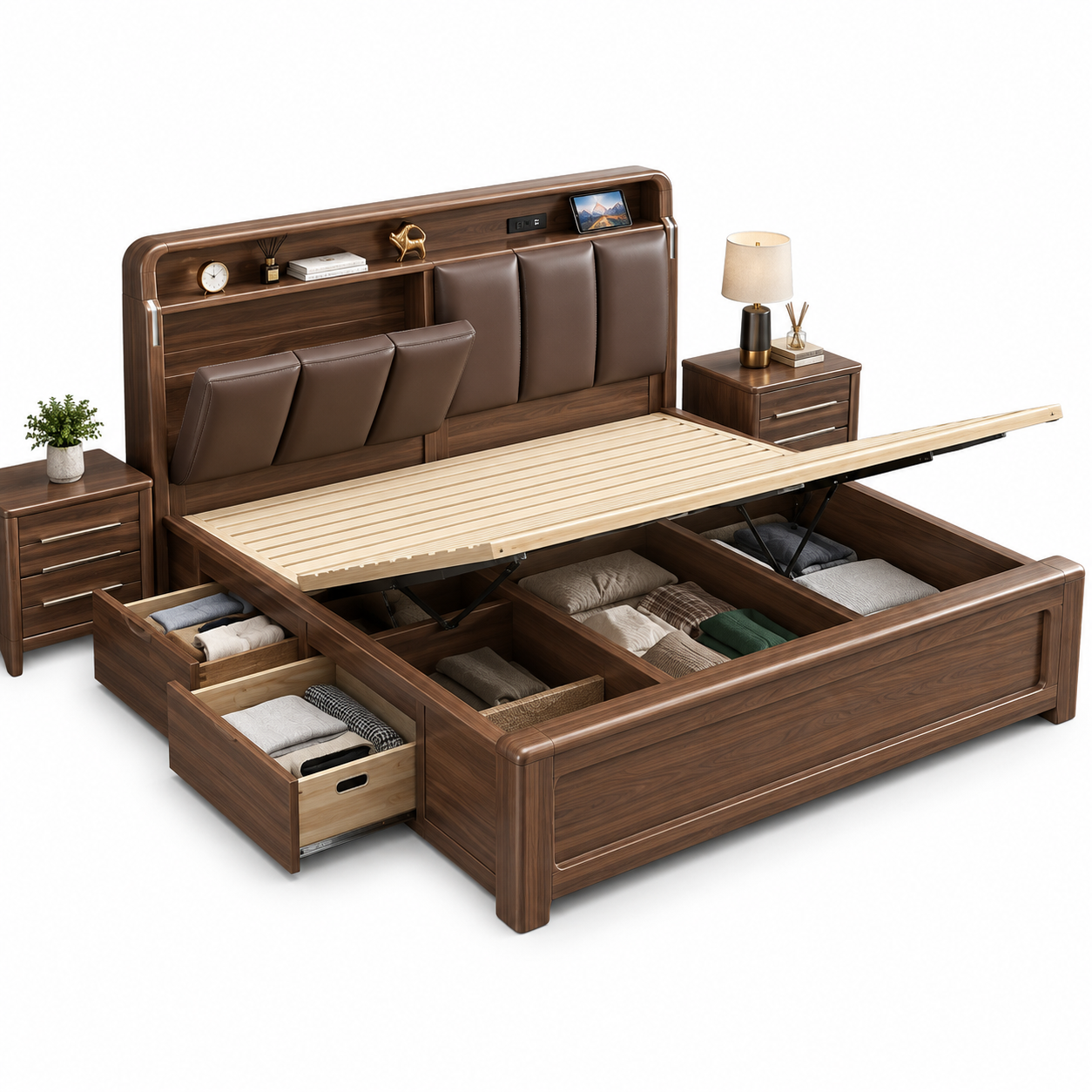 OakHaven Hydraulic Storage King Bed