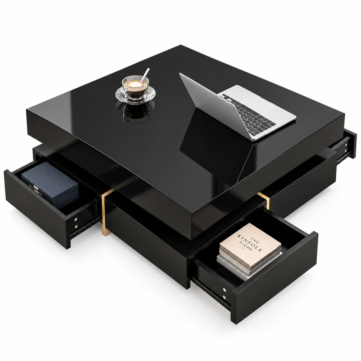 LuxeGrid High-Gloss Storage Coffee Table