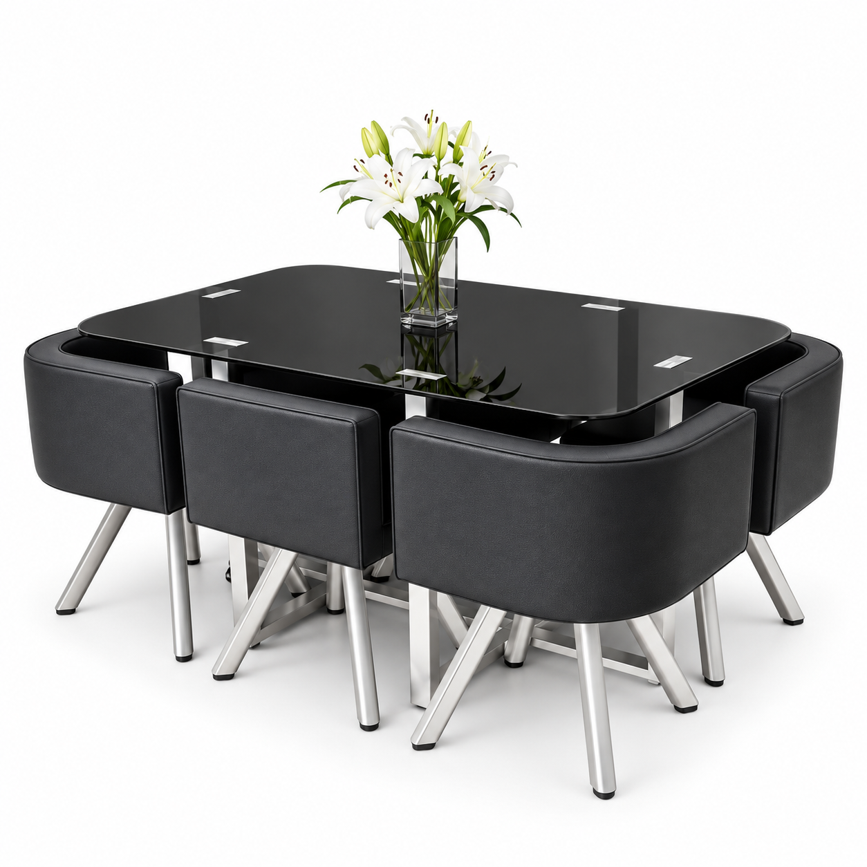 NoirEdge Premium 6-Seater Dining Table Set