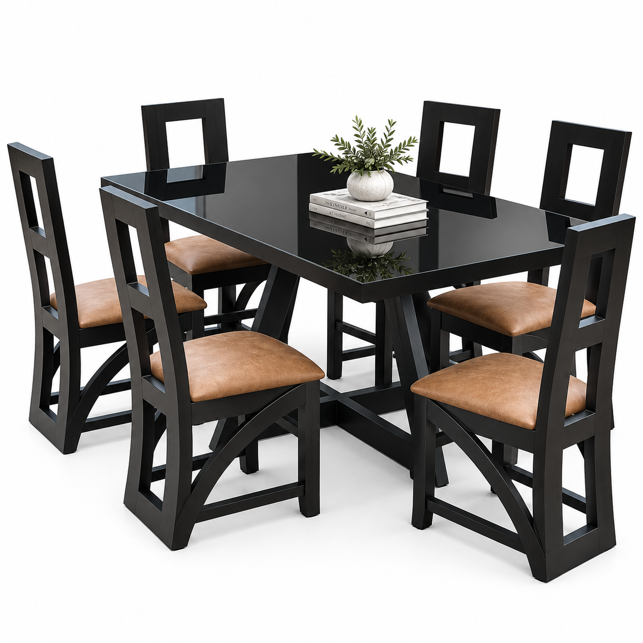 Axton 6-Seater Glass Top Dining Table Set